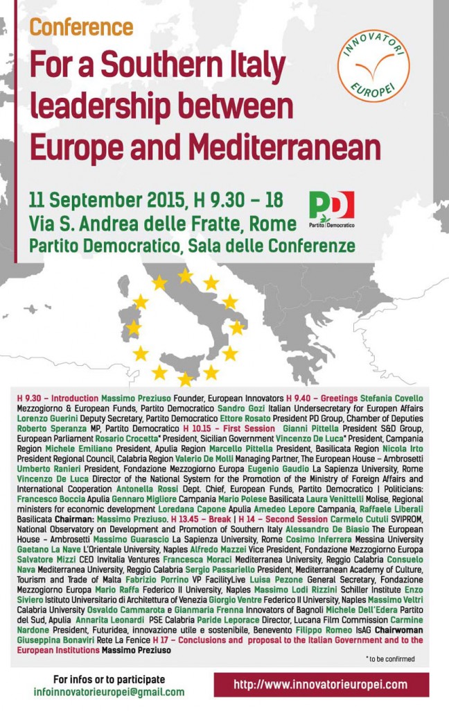 Conference Souther Italy Leadership between Europe and Mediterranean, Rome, PD, 11 september 2015