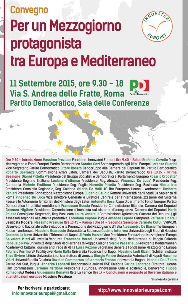 Convegno Per un Mezzogiorno protagonista tra Europa e Mediterraneo, 11 Settembre 2015, Partito Democratico